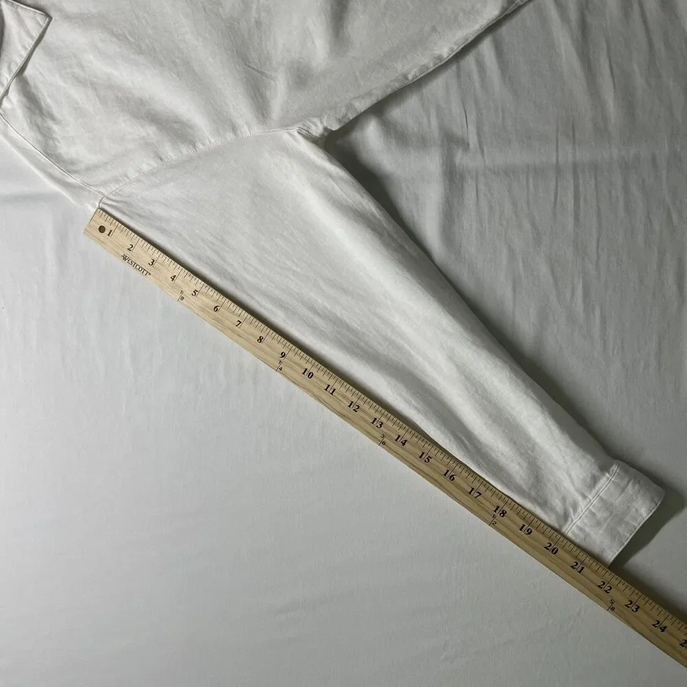 Old Navy Boyfriend Shirt Button Front Long Sleeve White Linen Blend Size M